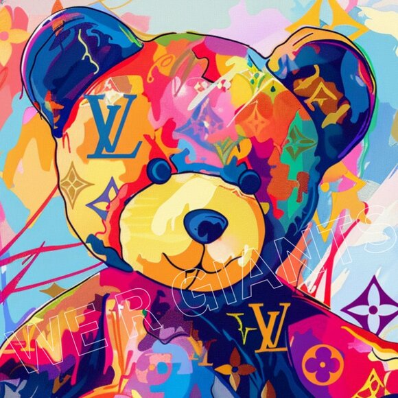 LOUIS VUITTON TEDDY BEAR 11X17 PRINT GIFT FOR KIDS ROOM WALL ART BY DENARDAI - Picture 2 of 2